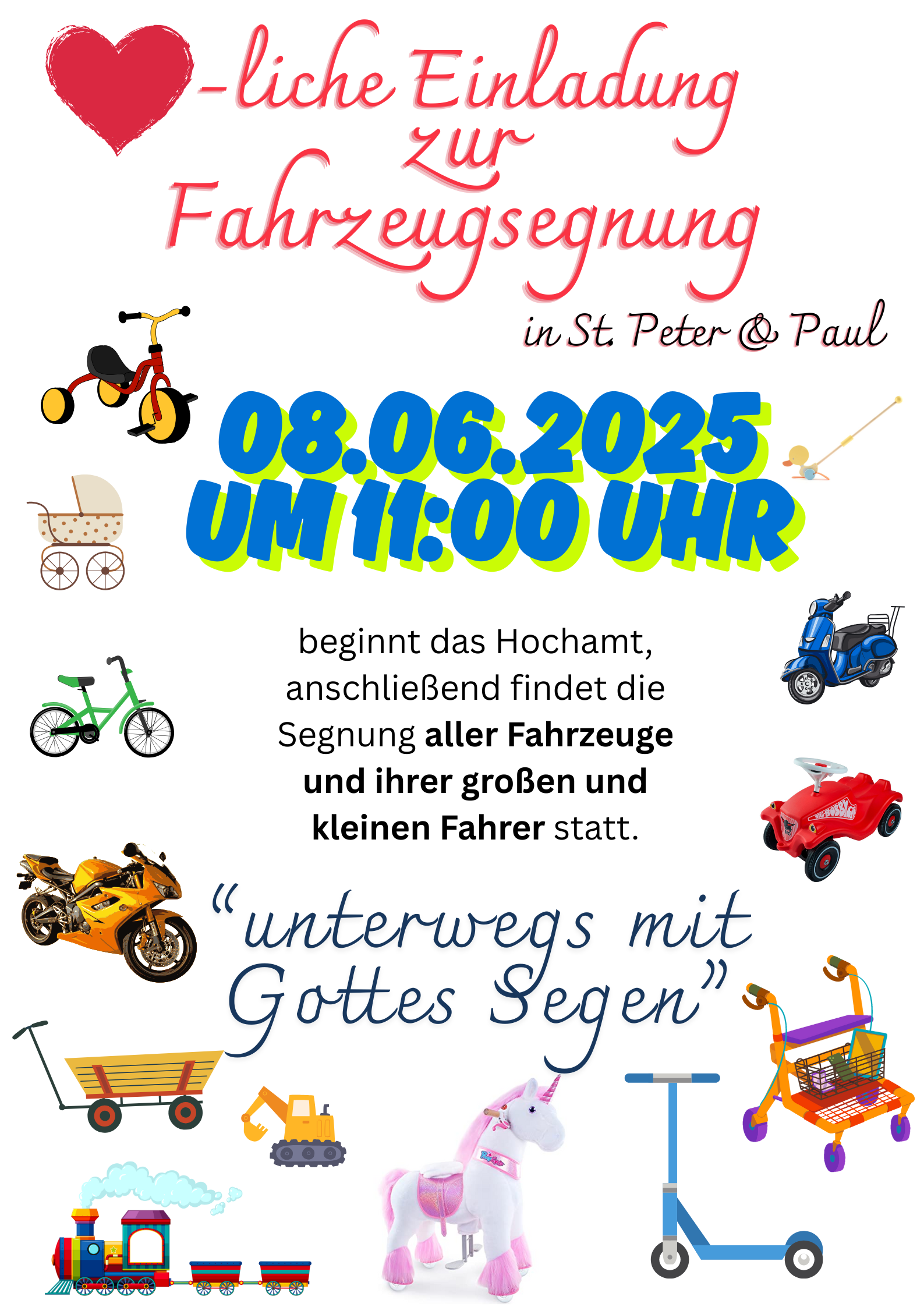 Flyer für die Fahrzeugsegnung am 08.06.2025 in St. Peter und Paul