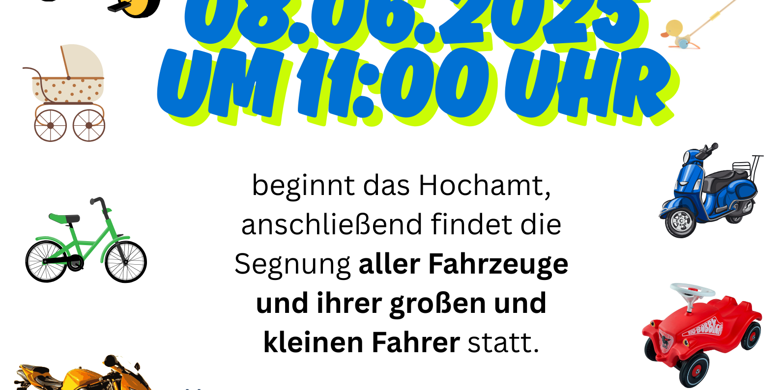 Flyer für die Fahrzeugsegnung am 08.06.2025 in St. Peter und Paul