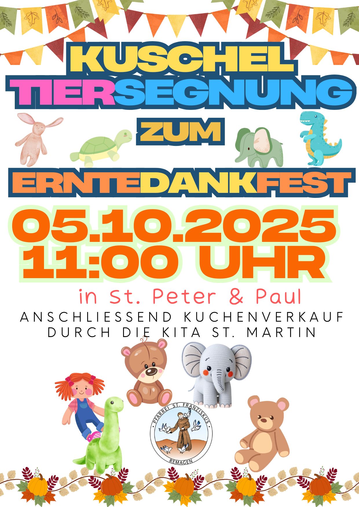 Flyer zur Kuscheltiersegnung zum Erntedankfest 2025
