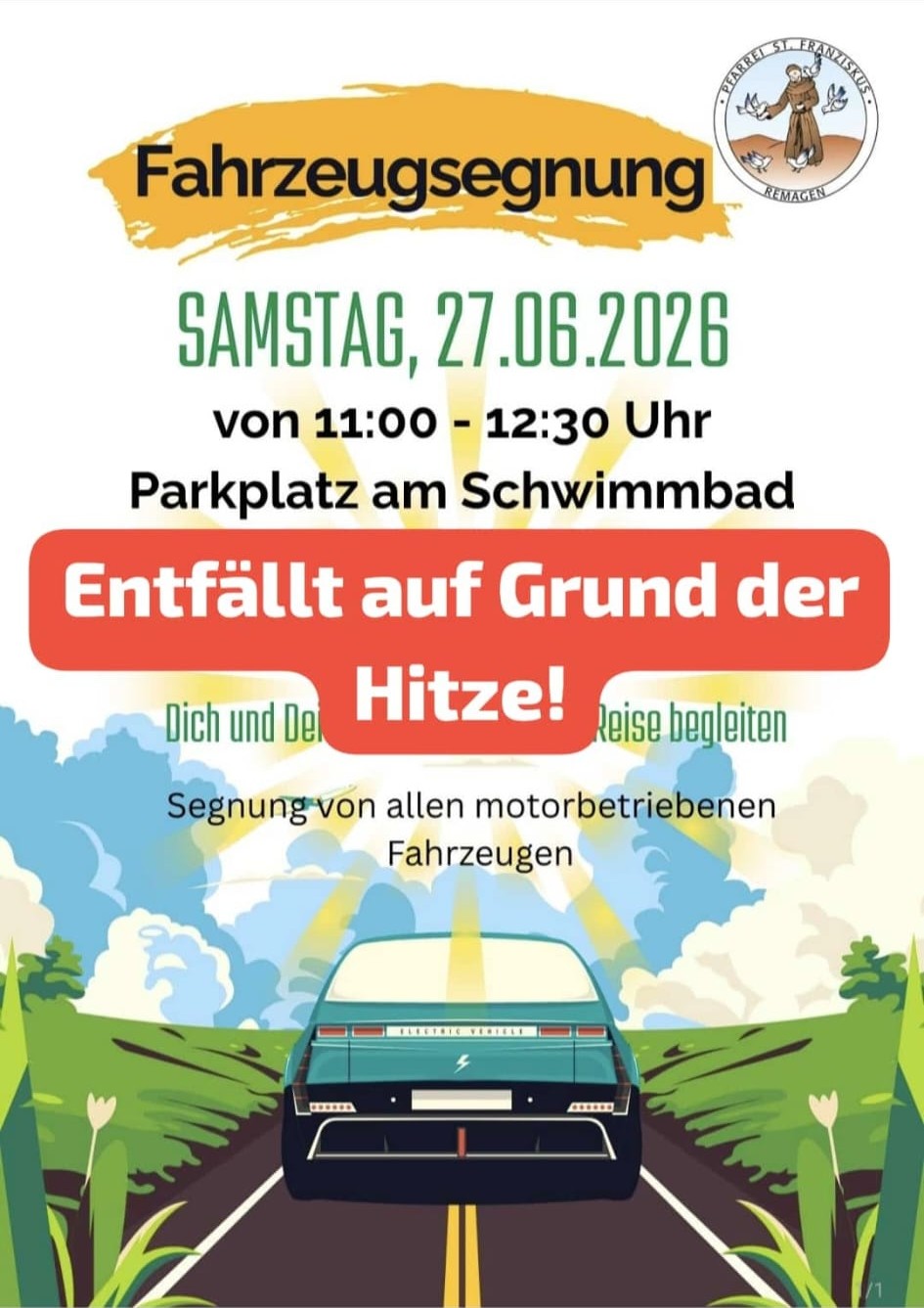 Fahrzeugsegnung 2026 Hitze